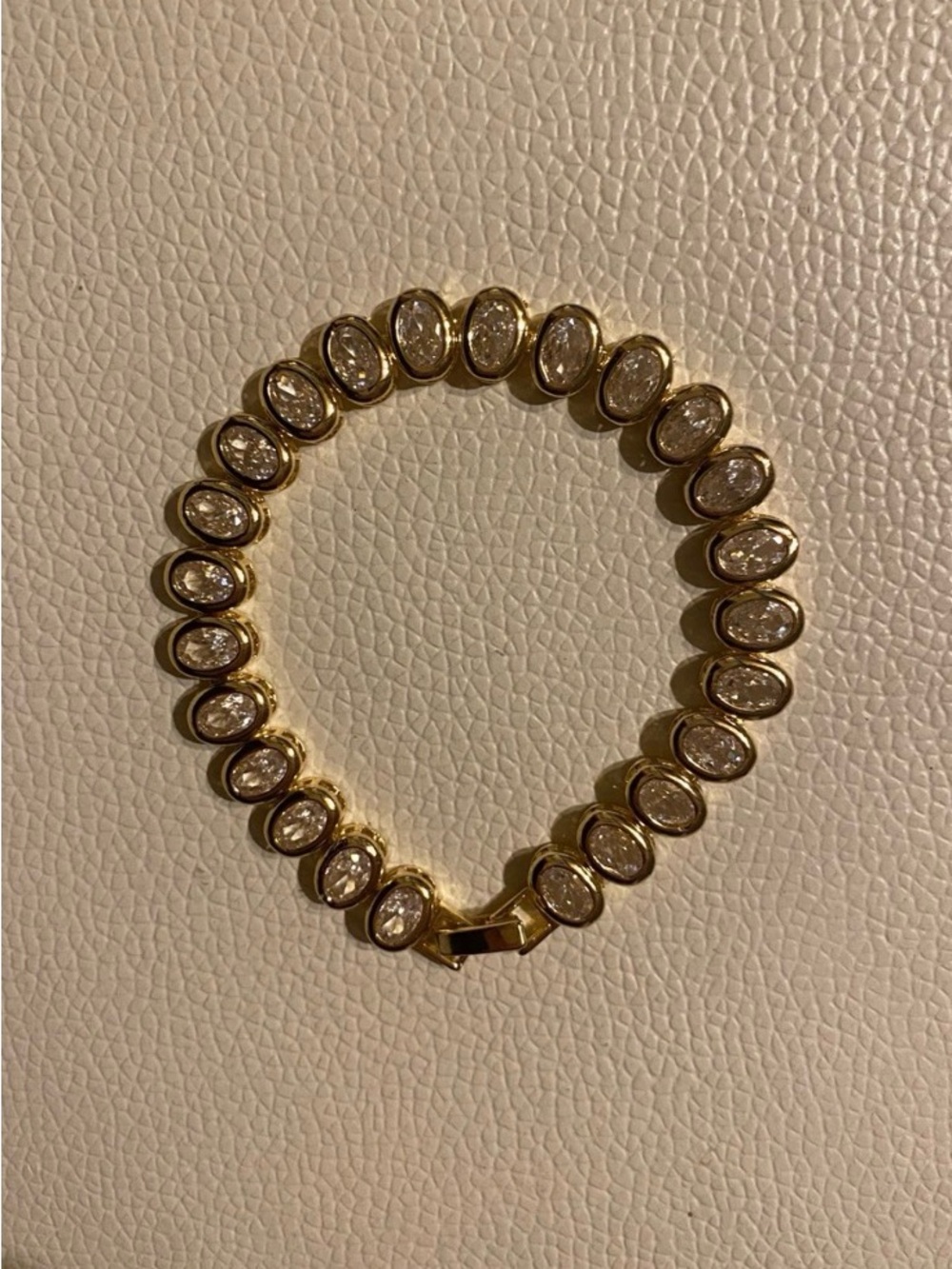 Bezel Set Oval link Tennis Bracelet Lab Created Diamond Non-Fade 14K Gold Pl
